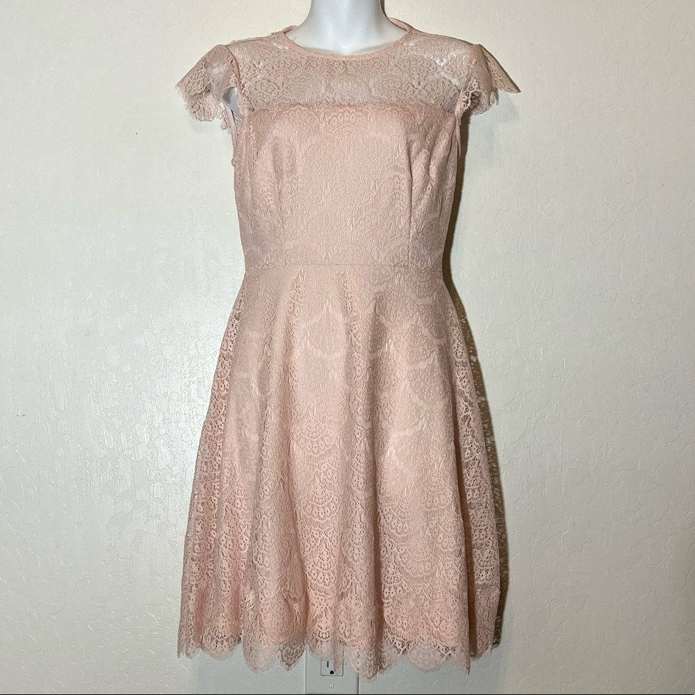 Jessica Simpson Scalloped Lace Mini Dress in Blush Pink